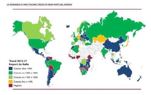 意大利葡萄酒全球各地銷量增幅表現(xiàn)